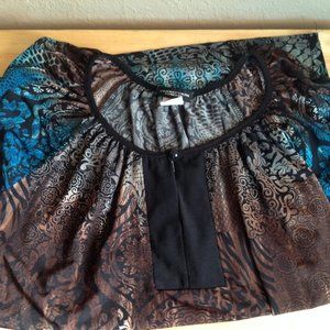 Blue, black and brown blouse